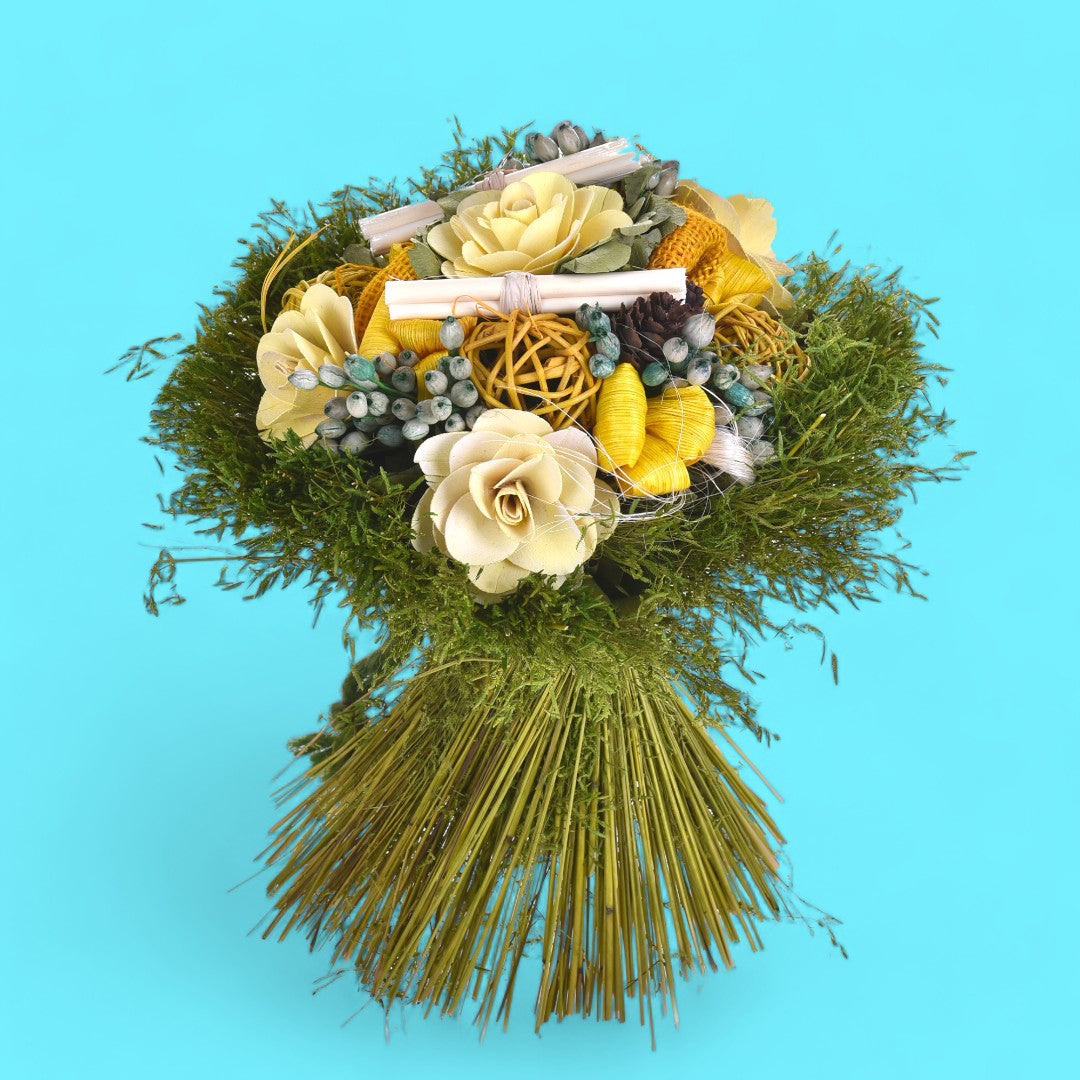 2 Pezzi • Bouquet tropicale fiori legno • 30 cm