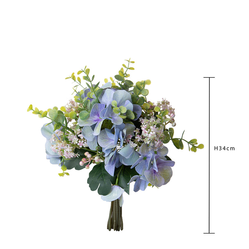 4 Pezzi • Bouquet artificiale eucalipto e ortensie • 34 cm