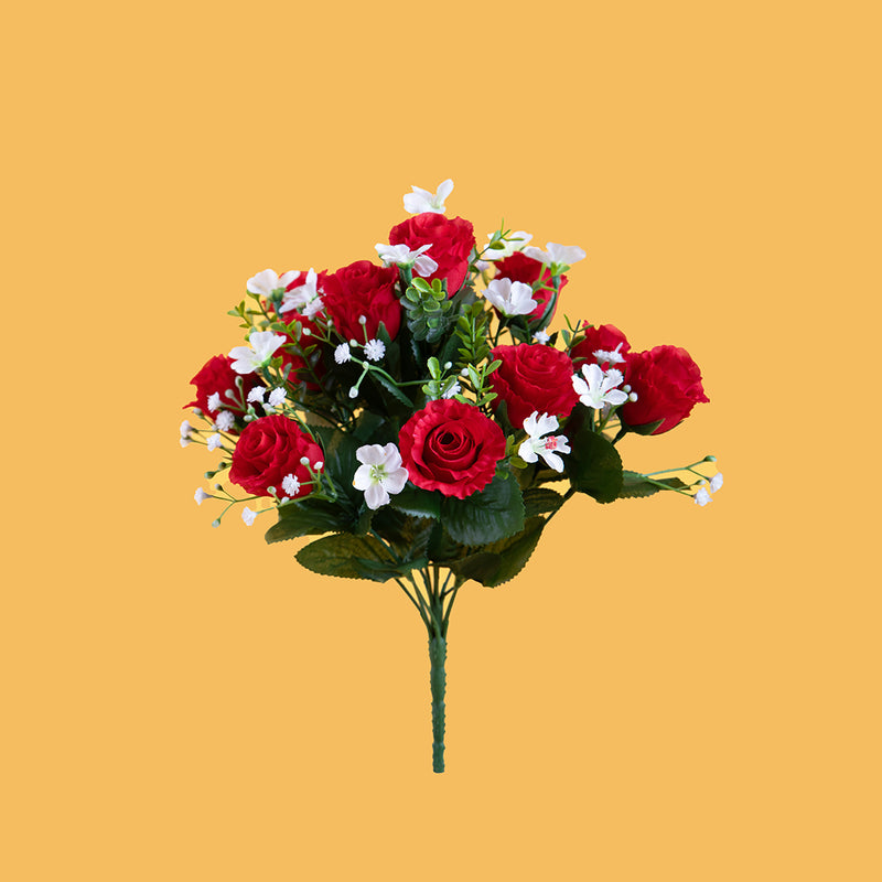 2 Pezzi • Bouquet artificiale per 13 fiori rose e gypsophila • 33 cm