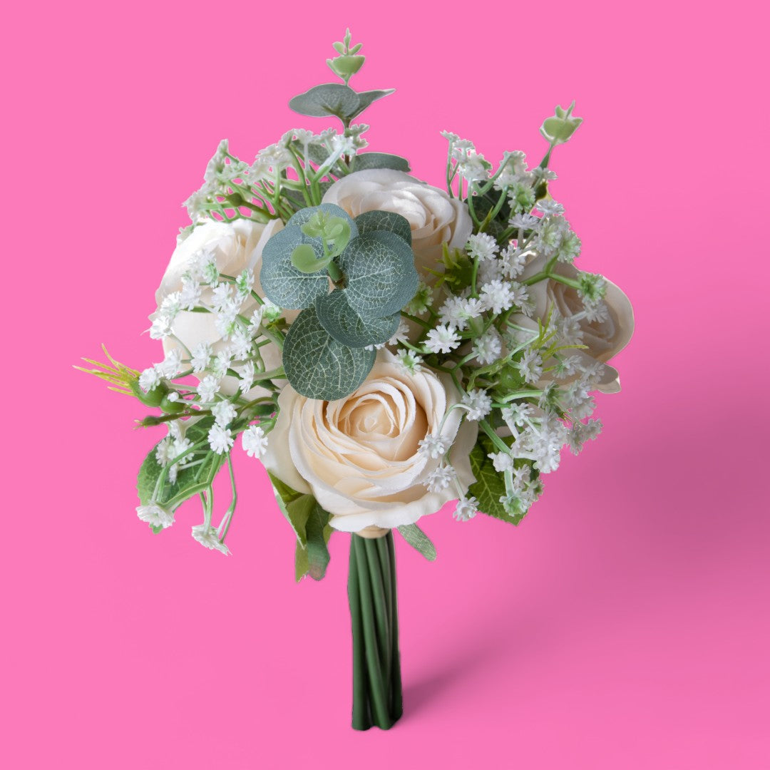 Bouquet artificiale rose e gypsophila • 32 cm