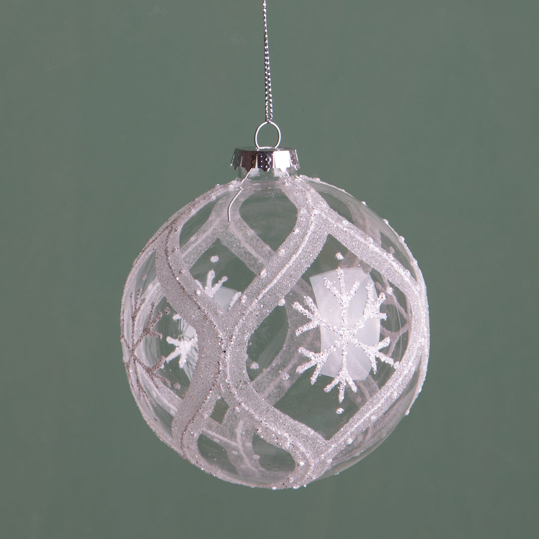 6 Pezzi •  Sfera con Fiocco Neve  • 8 cm