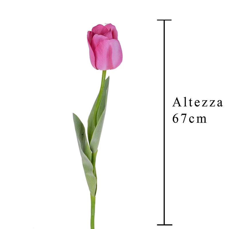 3 Pezzi • Tulipano con foglie artificiale • 67 cm