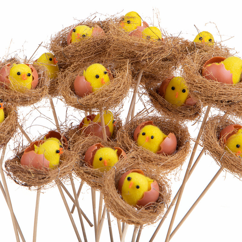 12 Pezzi • Animale decorativo Pick pulcino su nido • 25