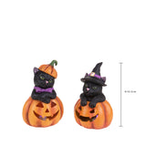 Set di due zucche con gatti neri • 16,5 cm