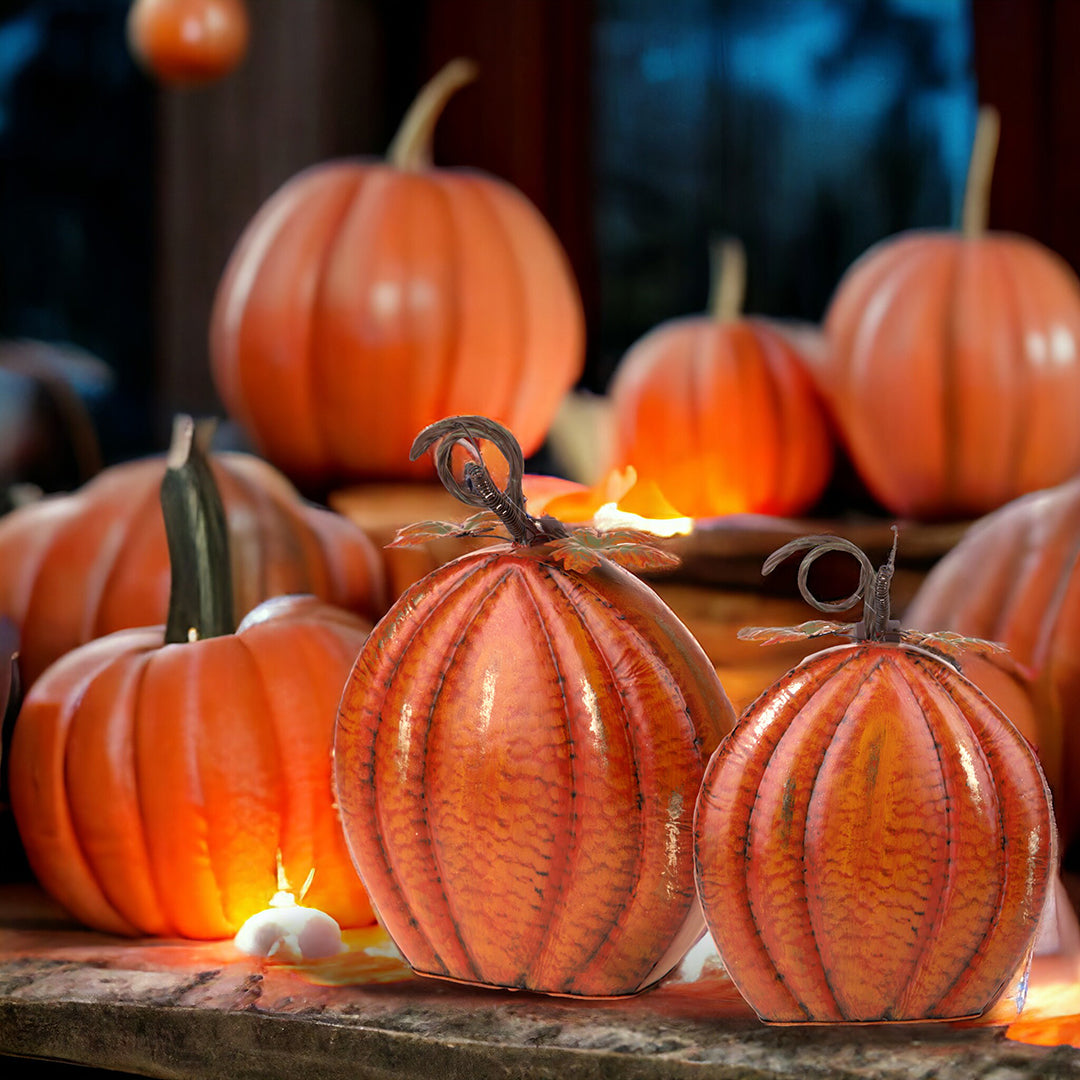 Zucca di metallo media per Halloween • 21 cm