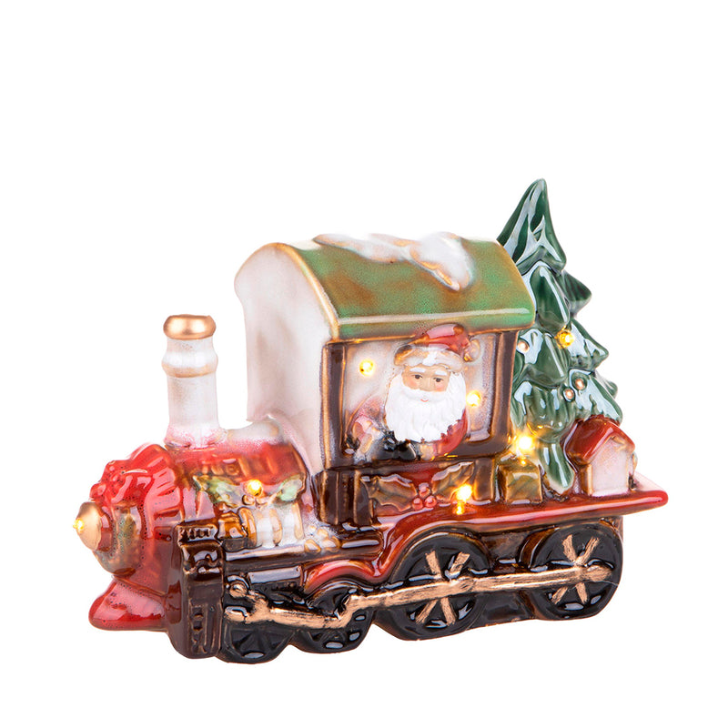 Babbo natale su locomotiva con led • 23 cm