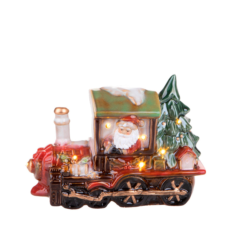 Babbo natale su locomotiva con led • 23 cm