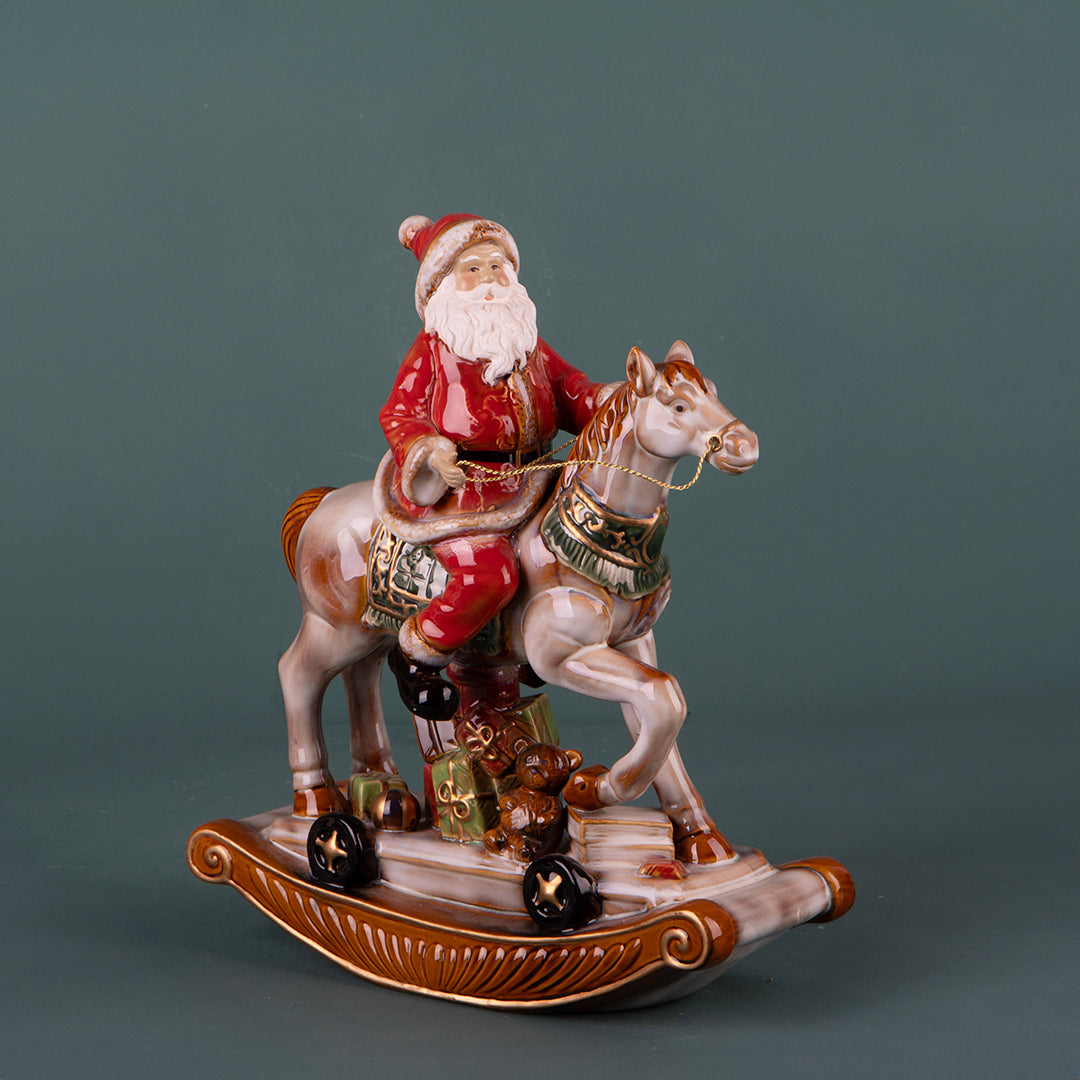 Babbo natale di porcellana su cavallo • 36 cm