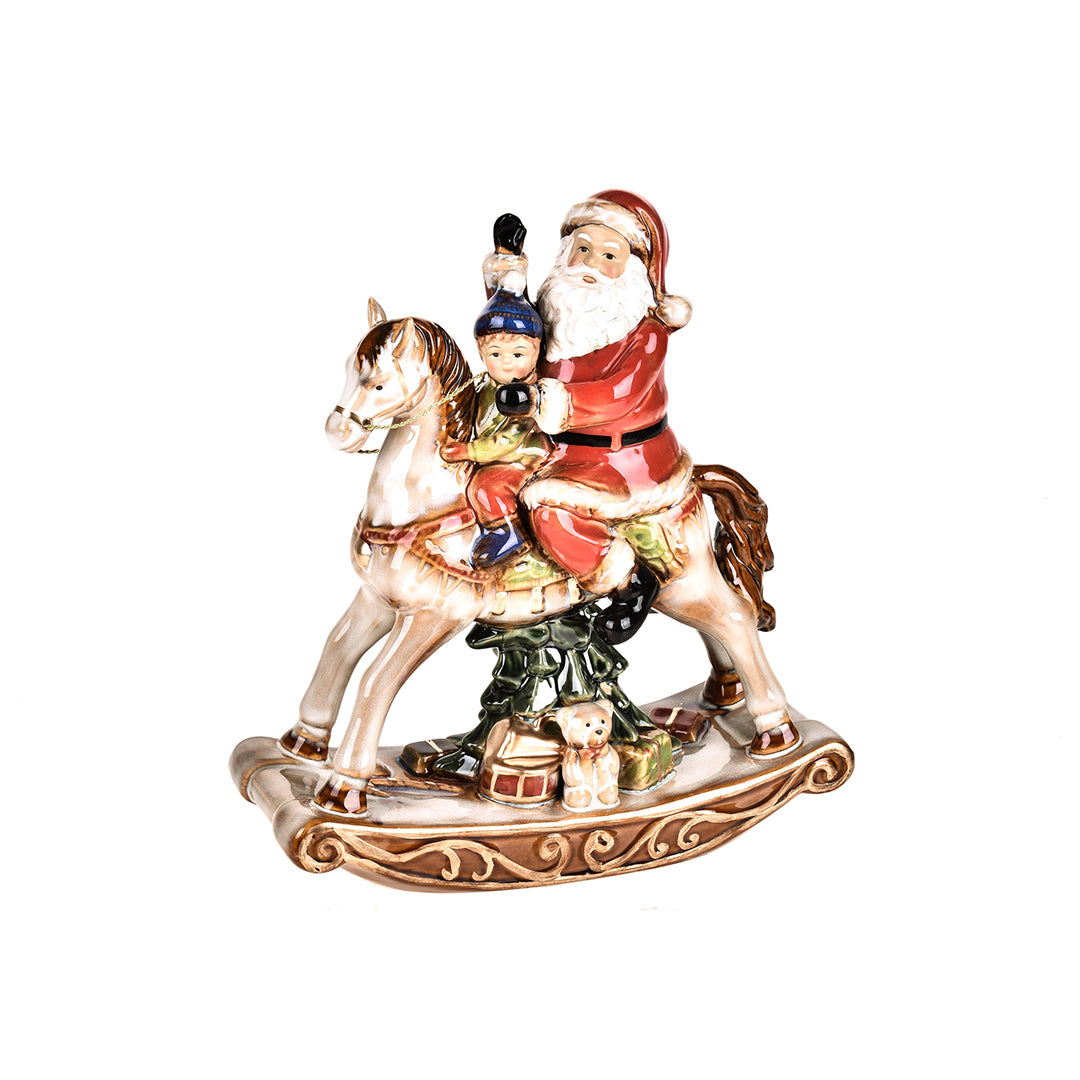 Babbo natale porcellana su cavallo • 25 cm