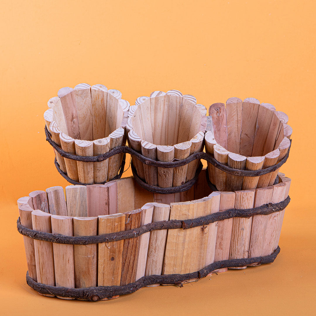 Set 2 tris vasi legno • 37 cm