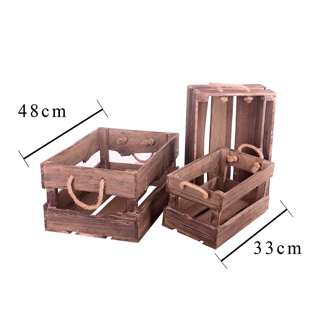 Set 3 cassetta legno manici • 48 cm