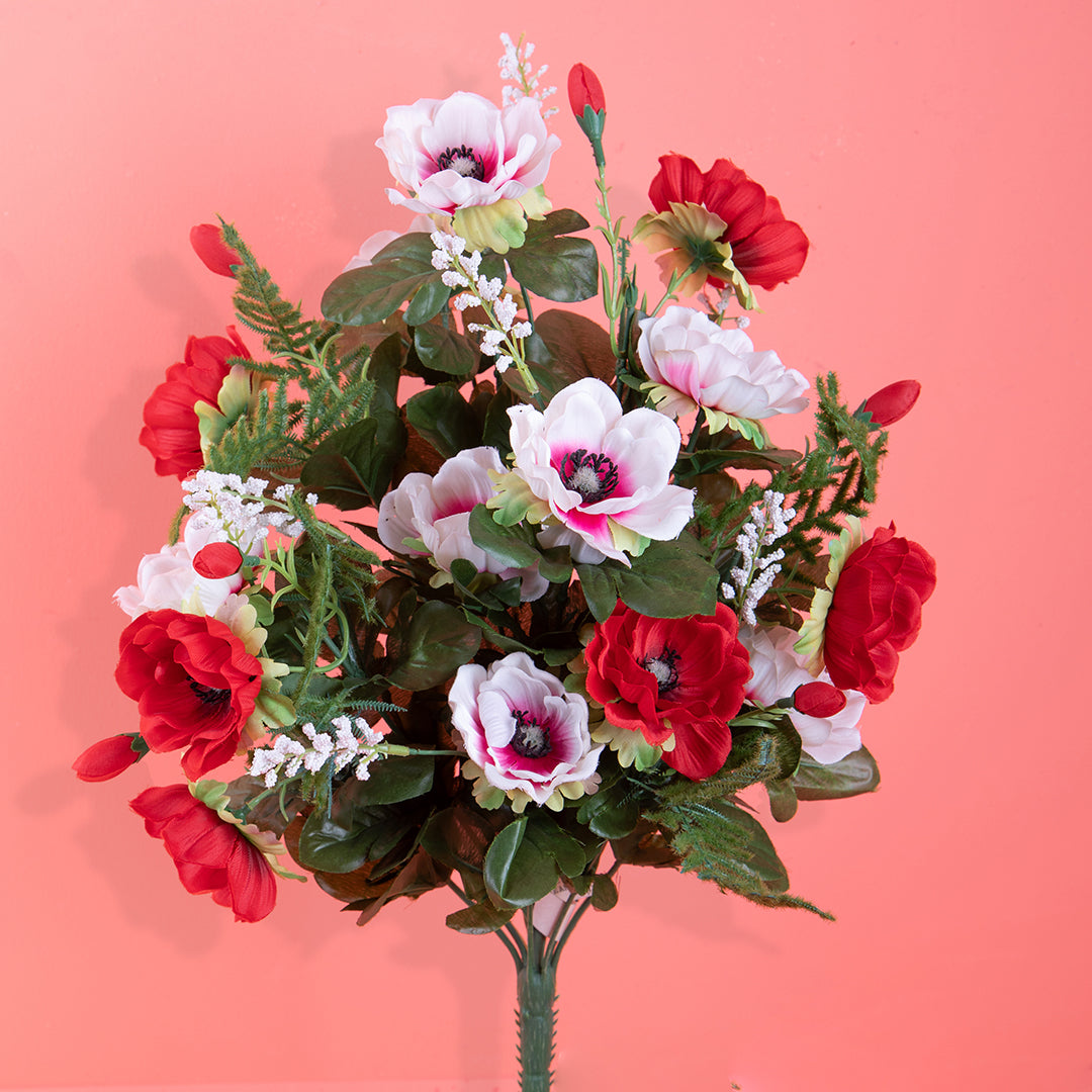 2 Pezzi • Bouquet artificiale 14 fiori anemone • 45x45 cm