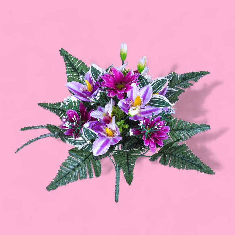 4 Pezzi • Bouquet artificiale margherite cattleya • 44 cm