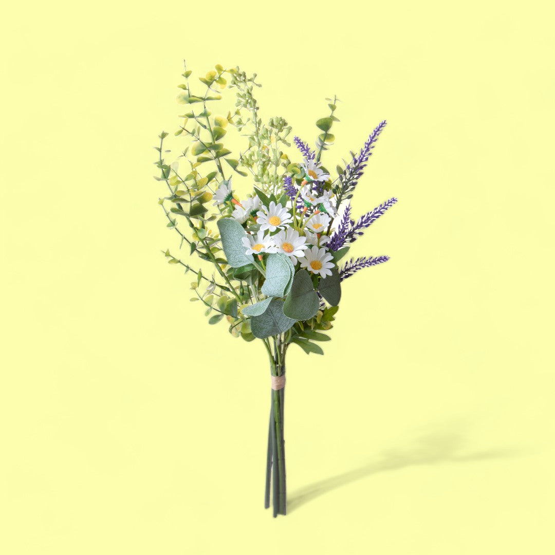 2 Pezzi • Bouquet artificiale margherite e lavanda • 48 cm