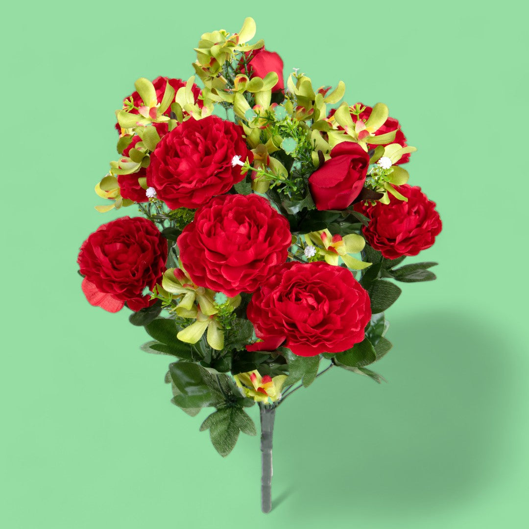 1 Pezzi • Bouquet artificiale ranuncoli ed orchidea per 18 fiori • 50 cm
