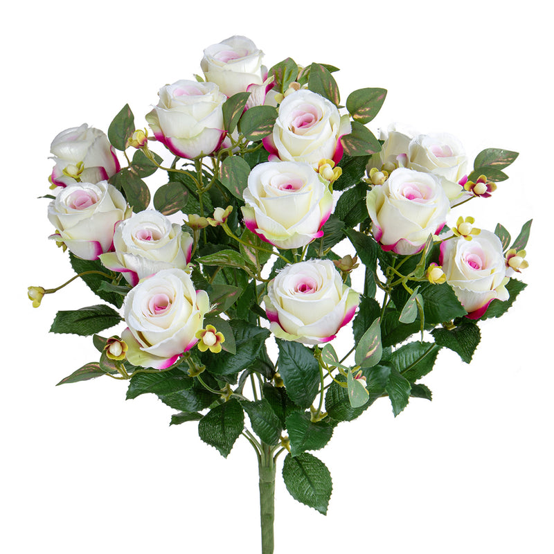 1 Pezzi • Bouquet artificiale rose boccio e hiperycum per 13 fiori • 53 cm