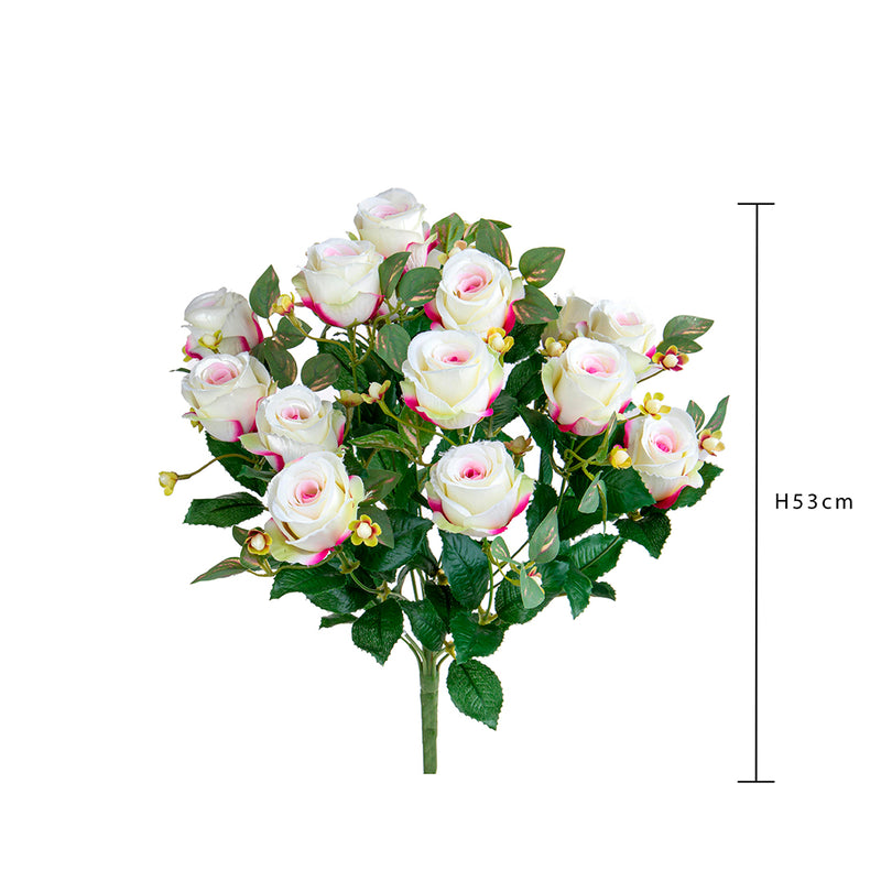 1 Pezzi • Bouquet artificiale rose boccio e hiperycum per 13 fiori • 53 cm