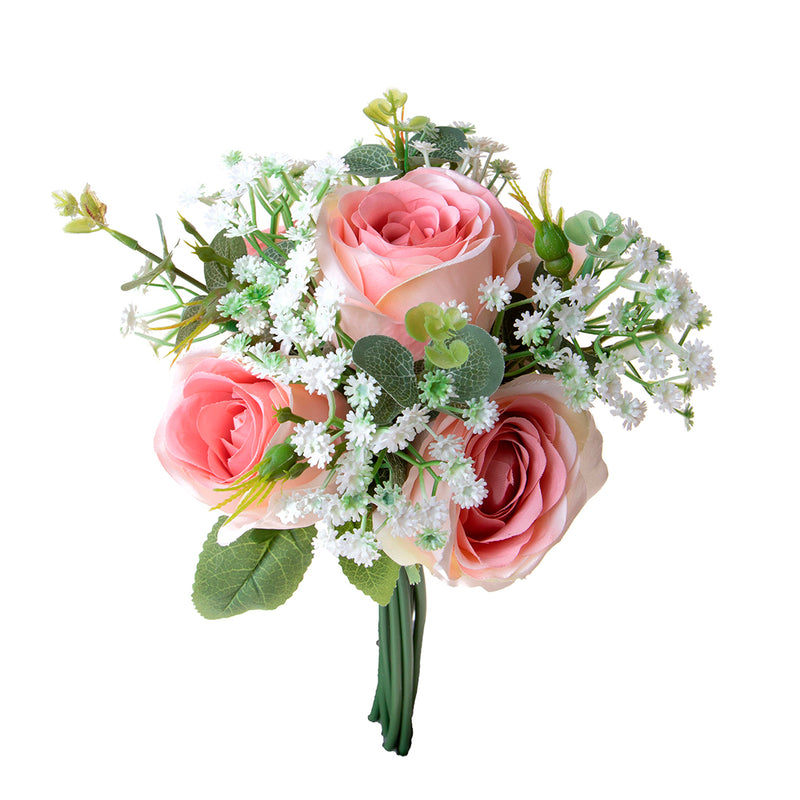 Bouquet artificiale rose e gypsophila • 32 cm