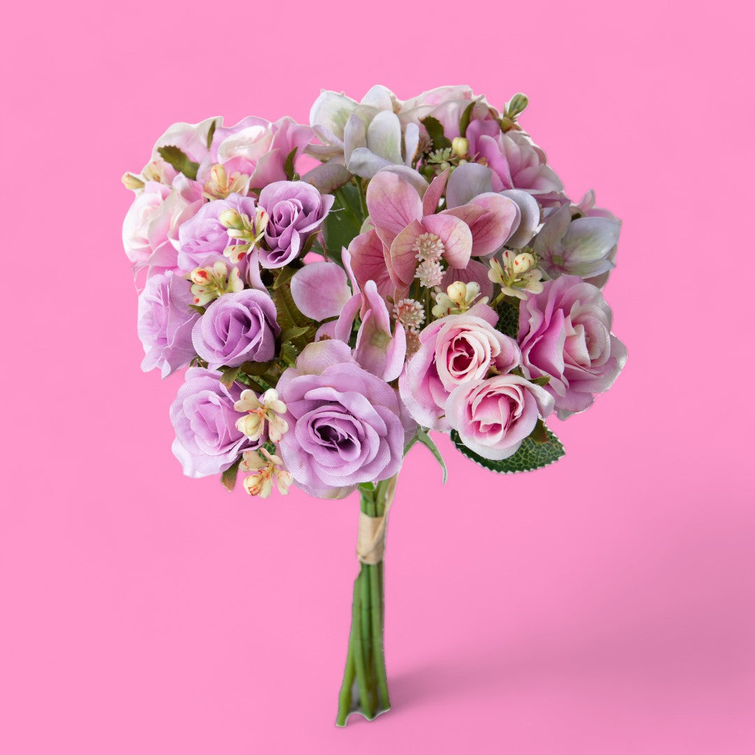 4 Pezzi • Bouquet artificiale rose e ortensie • 36 cm