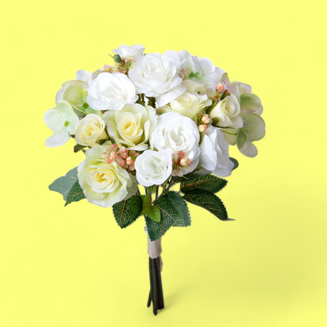 4 Pezzi • Bouquet artificiale rose e ortensie • 36 cm