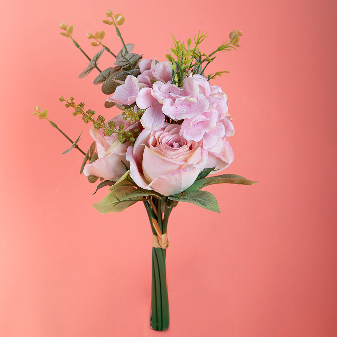 3 Pezzi • Bouquet artificiale rose ed ortensia • 40 cm