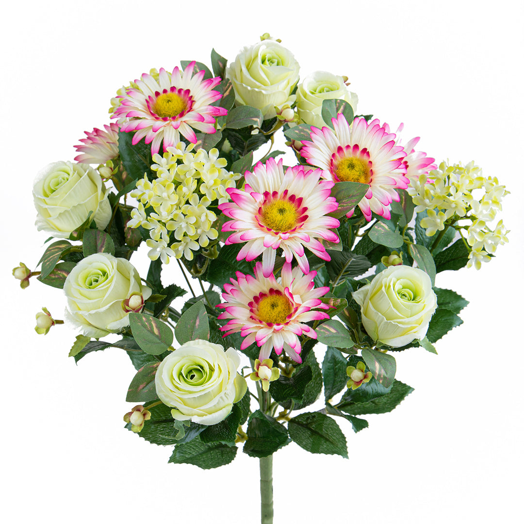 Bouquet artificiale rose e gerbera per 16 fiori • 50 cm