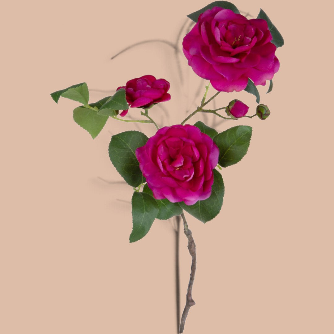 6 Pezzi • Camelia 3 Fiori + 2 Bocci Ramo • 68 cm