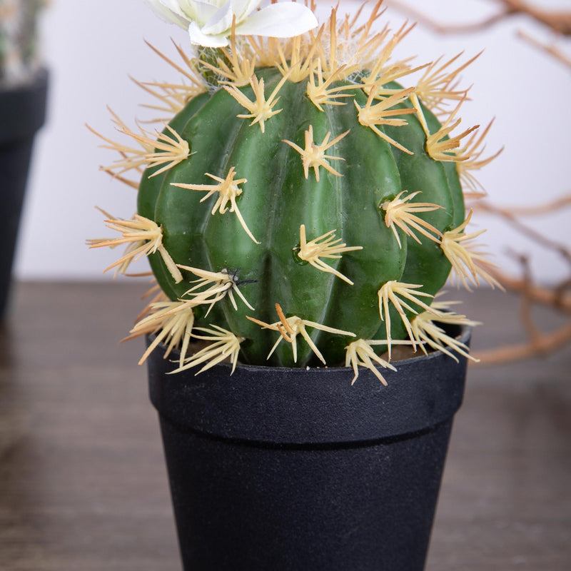 Cactus con fiori in vaso artificiale •  19 cm