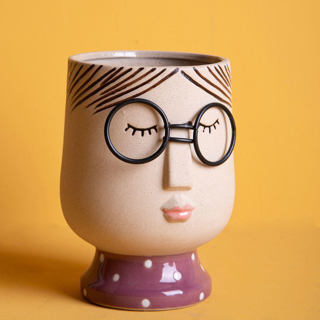 Vaso testa donna occhiali • 59,5 cm