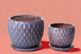 Vaso ceramica Set di 2 cachepot damascato • 16,5 cm