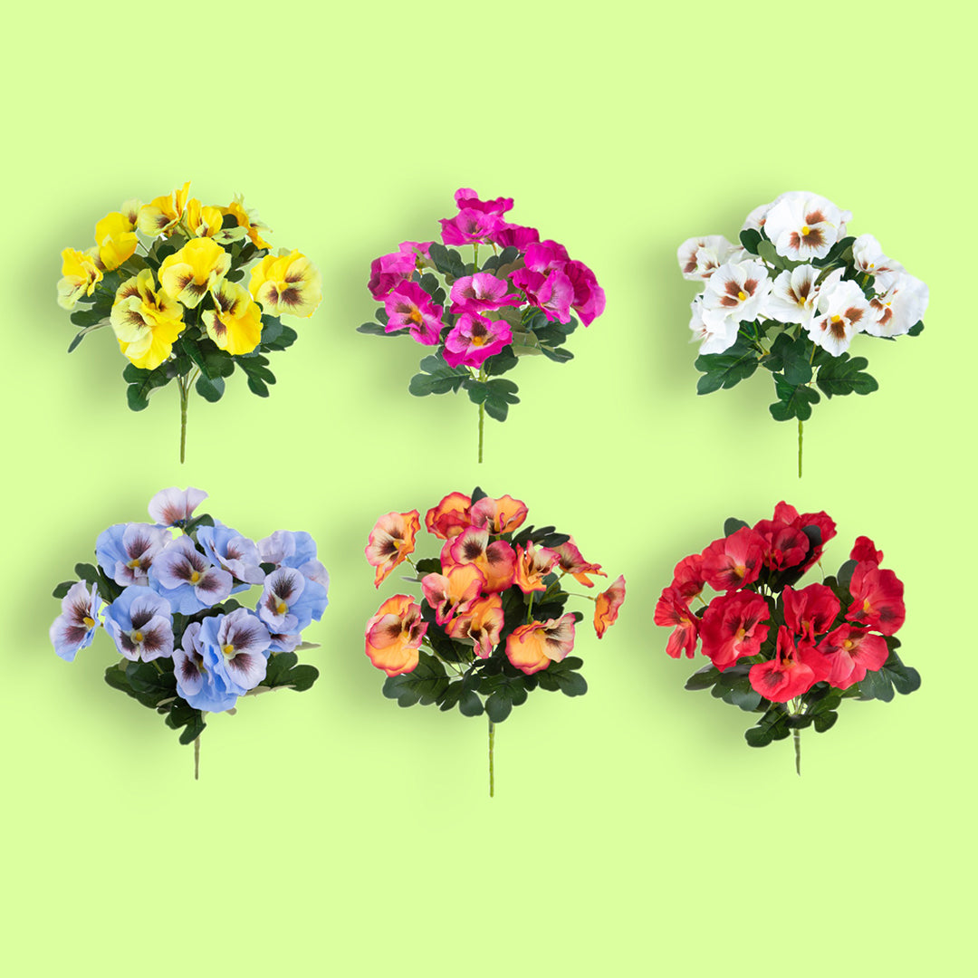 6 Pezzi • Cespuglio fiori artificiali di viole assortito • 32 cm