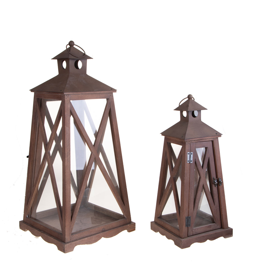 Set due lanterne in metallo e vetro • 66 cm