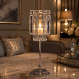 Porta tealight d.13xh39cm con decori cristallo • H 39 cm