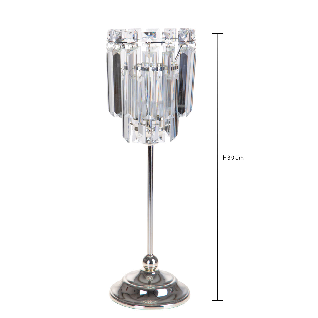Porta tealight d.13xh39cm con decori cristallo • H 39 cm