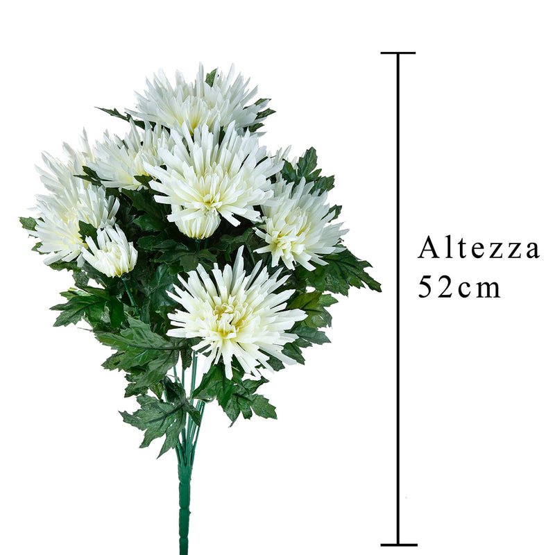 2 Pezzi • Fiore Crisantemo artificiale fuji spider 12 fiori • 52 cm