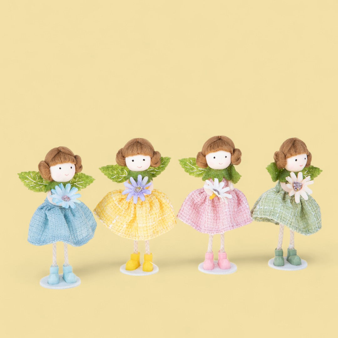 Set 4 angeli bambina con fiore • 14 cm