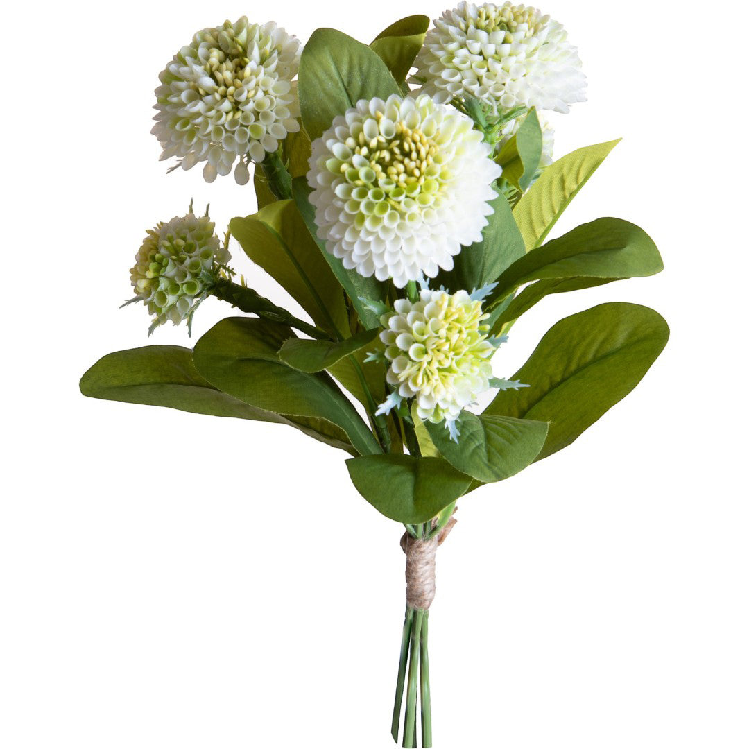 Bouquet Ponpon Dalia con 6 fiori e 21 foglie •  46 cm