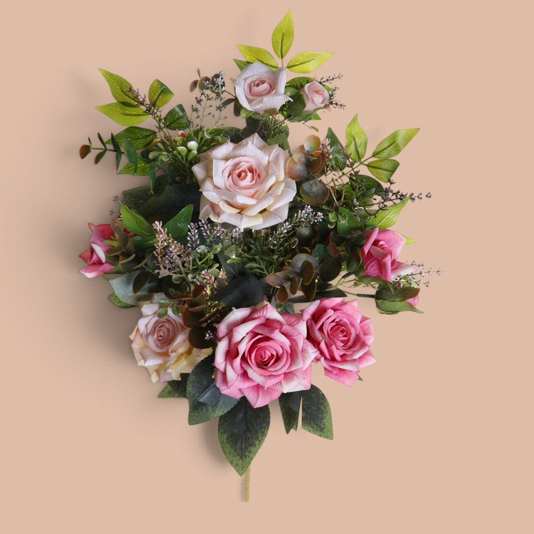 3 Pezzi • Bouquet Rose Frontale • 55 cm