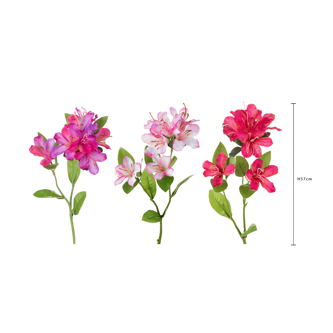 3 Pezzi • Azalea artificiale ramo per 3 fiori • 57 cm