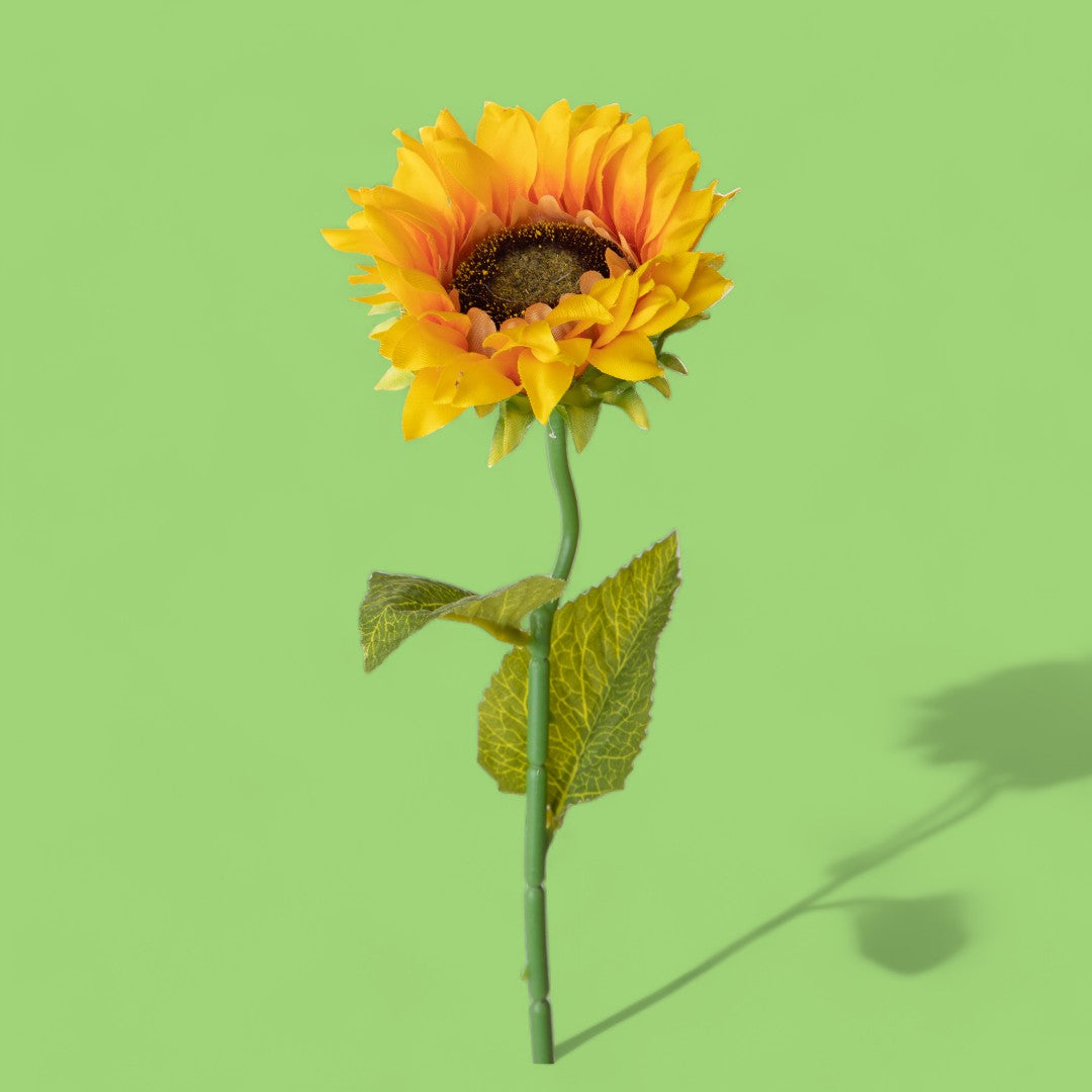 8 Pezzi • Girasole artificiale mini con foglie • 48 cm