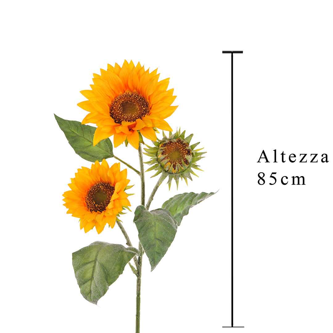 2 Pezzi • Girasole artificiale con 3 fiori • 83 cm