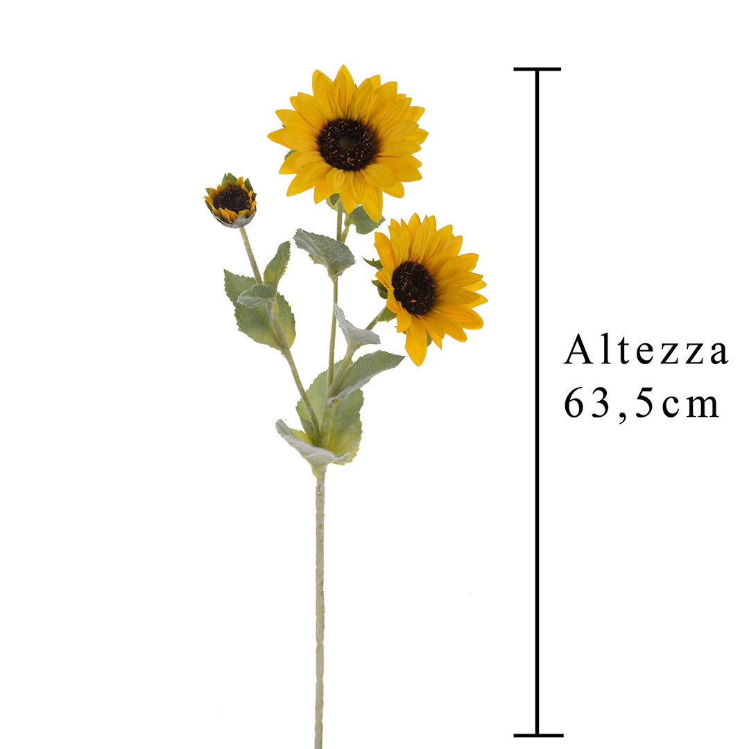 2 Pezzi • Girasole artificiale con 3 fiori • 63 cm