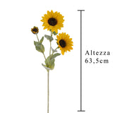 2 Pezzi • Girasole artificiale con 3 fiori • 63 cm