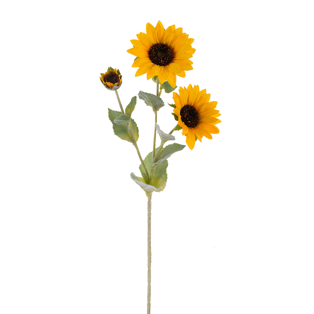 2 Pezzi • Girasole artificiale con 3 fiori • 63 cm