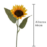 3 Pezzi • Girasole artificiale mini con foglie • 61 cm