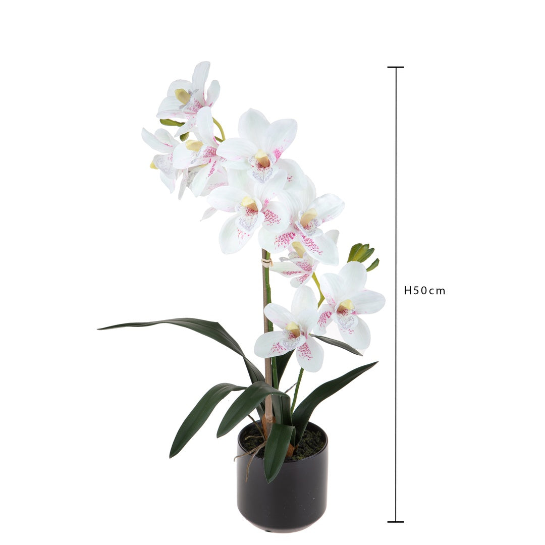 Fiore di Orchidea artificiale cymbidium 2 vaso • 50 cm