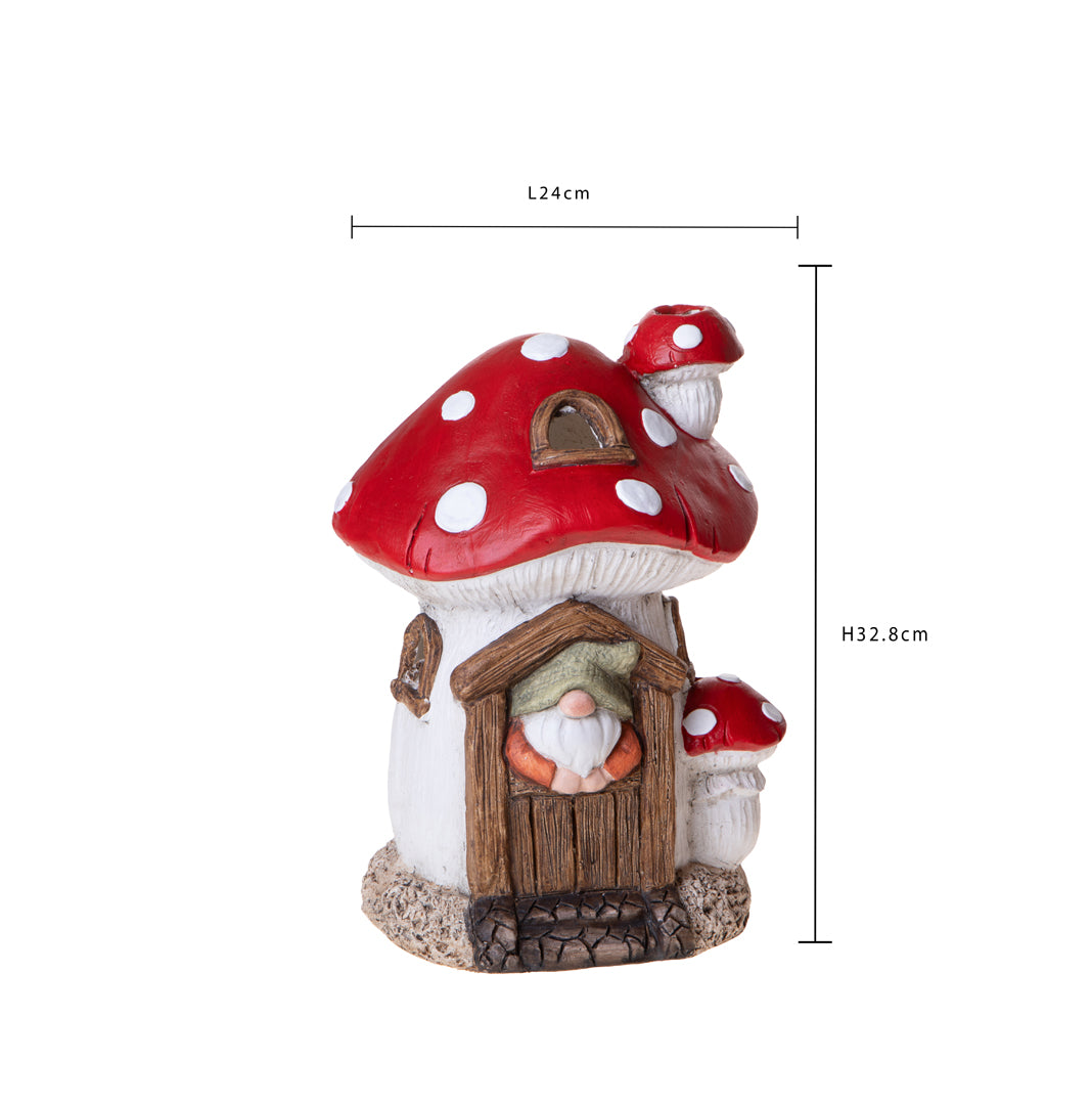 Casetta fungo con elfo p/candela • H 32,8 cm