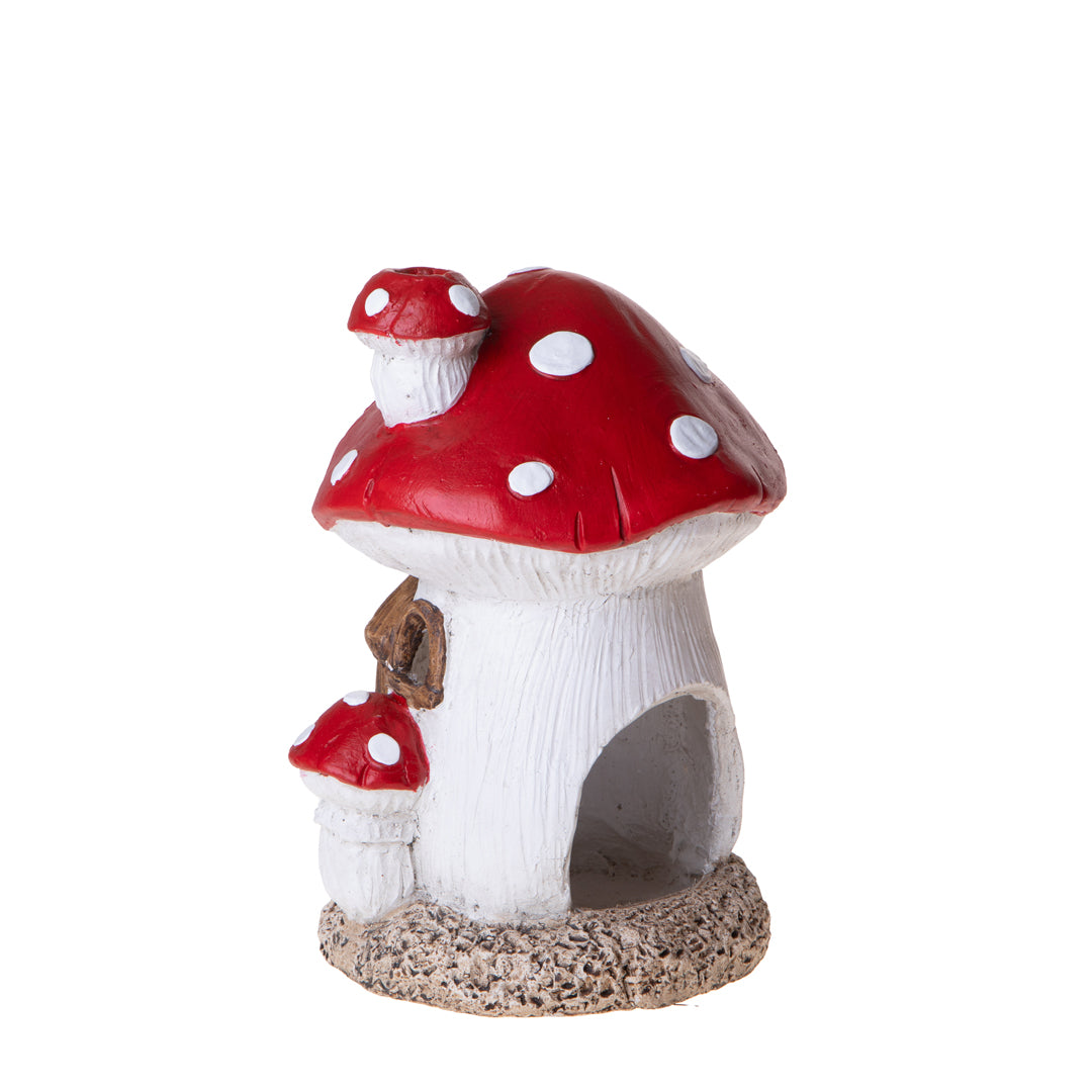 Casetta fungo con elfo p/candela • H 32,8 cm