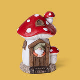 Casetta fungo con elfo p/candela • H 32,8 cm