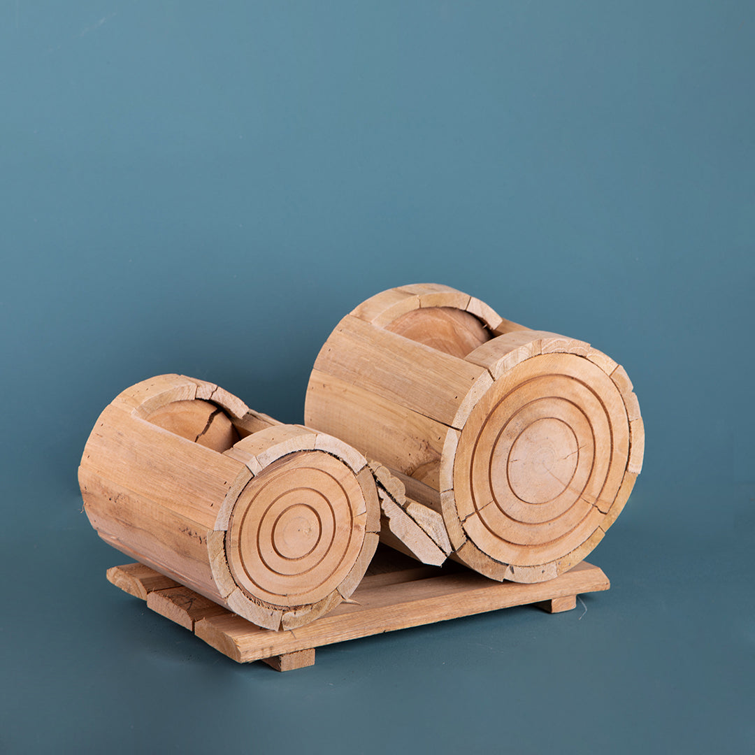 Porta vasi per 2 legno • 37 cm